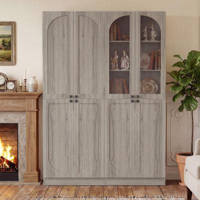 Rackcog 80'' H Bookcase with Doors, Modern Display Storage Kitchen Pantry Oragnizer Cabinet with Adjustable Shelves
