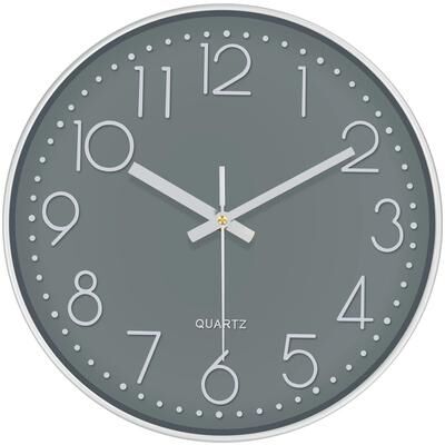 Uplift Picks Modern Silent Wall Clock With Tempered Glass And 3D Numbers gray white 12 Inch