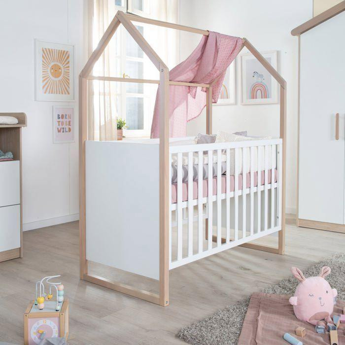 ROBA Cabane 2-in-1 Babybed en Kinderbed, Beuken/Wit, 60 x 120 cm