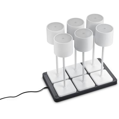 LED Außen-Tischleuchte REALITY LEUCHTEN "Fernandez", weiß (weiß matt), B:42,6cm H:40cm T:26cm, Leuchten, Set 6-teilig inkl Induktion-Ladestation Garten Akku Tischlampe dimmbar