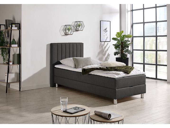 Boxbett, Grau, 104x206 cm, Holzwerkstoff, Mit Bettkasten & Kaltschaum-Topper, Modern, Maintal
