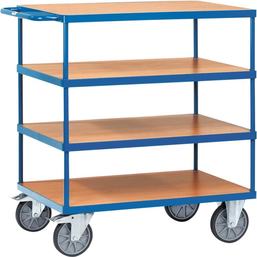Fetra Tischwagen mit Holzwerkstoffplatten 4 Etagen 850x500 mm Ladefläche