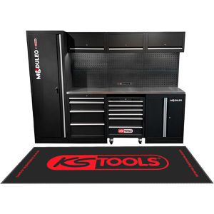 KS-Tools Werkbank 866.6000, schwarz, 8-teilig, Werkzeugwagen, Werkzeugschrank & Lochwand, 264 x 196 x 50cm