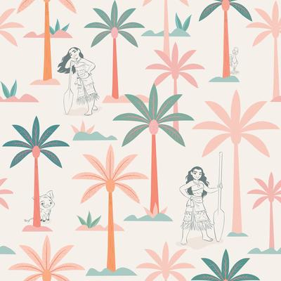 Roommates Disney Moana Coconut Tree Pink Peel and Stick Wallpaper