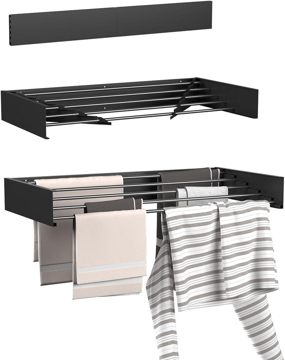 Inklapbaar wanddroogrek voor kleding - Zwart - 80 cm