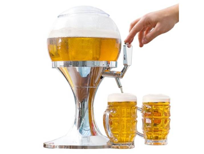 InnovaGoods - Koelende Bier Dispenser Bal, 3,5 L Inhoud, Afsluitbaar IJsvak, BPA-Vrij, Transparant & Zilverkleurig, Ideaal voor Feestjes en Vieringen, Ø24 x 42 cm