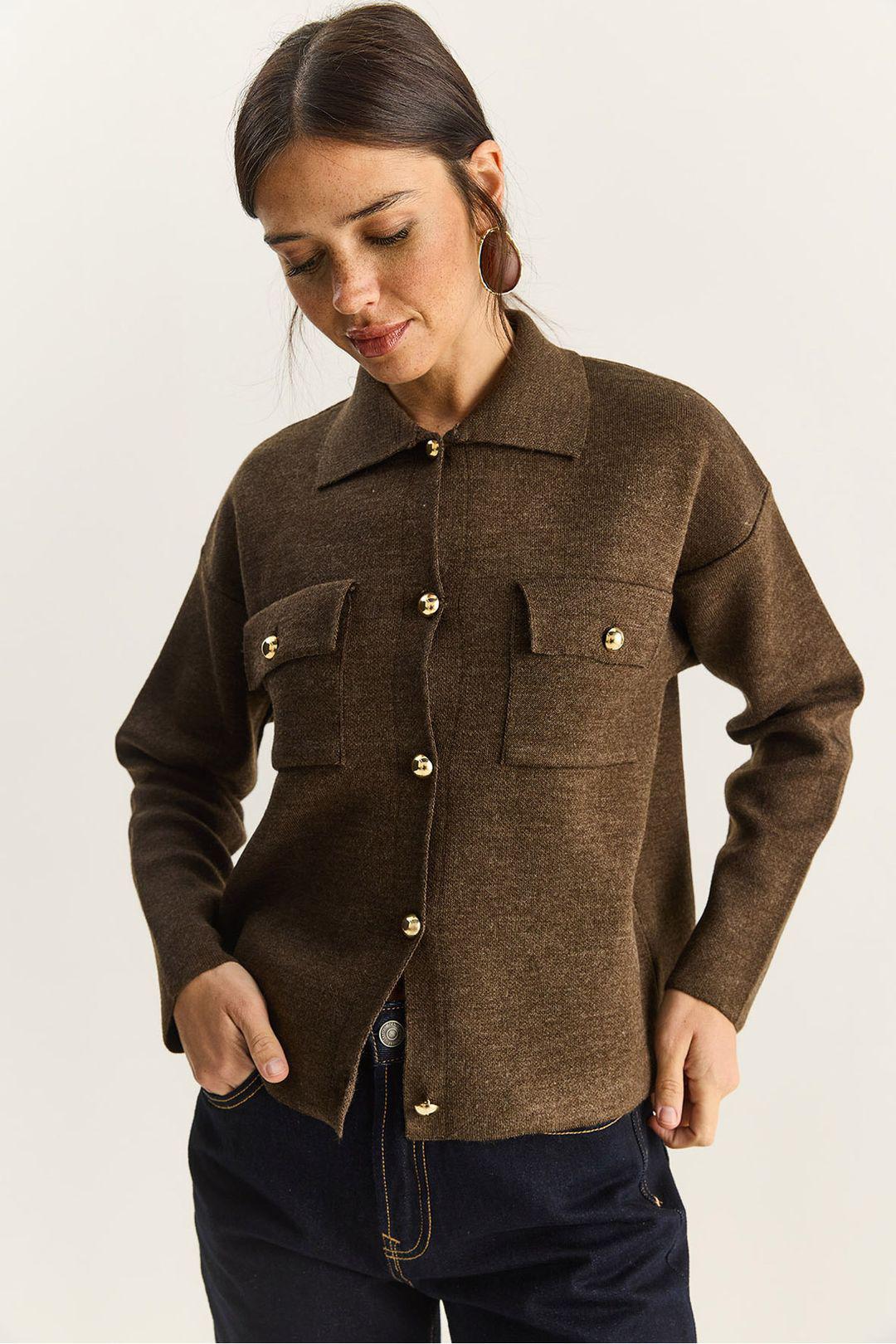 Polo-Kragen Strickjacke