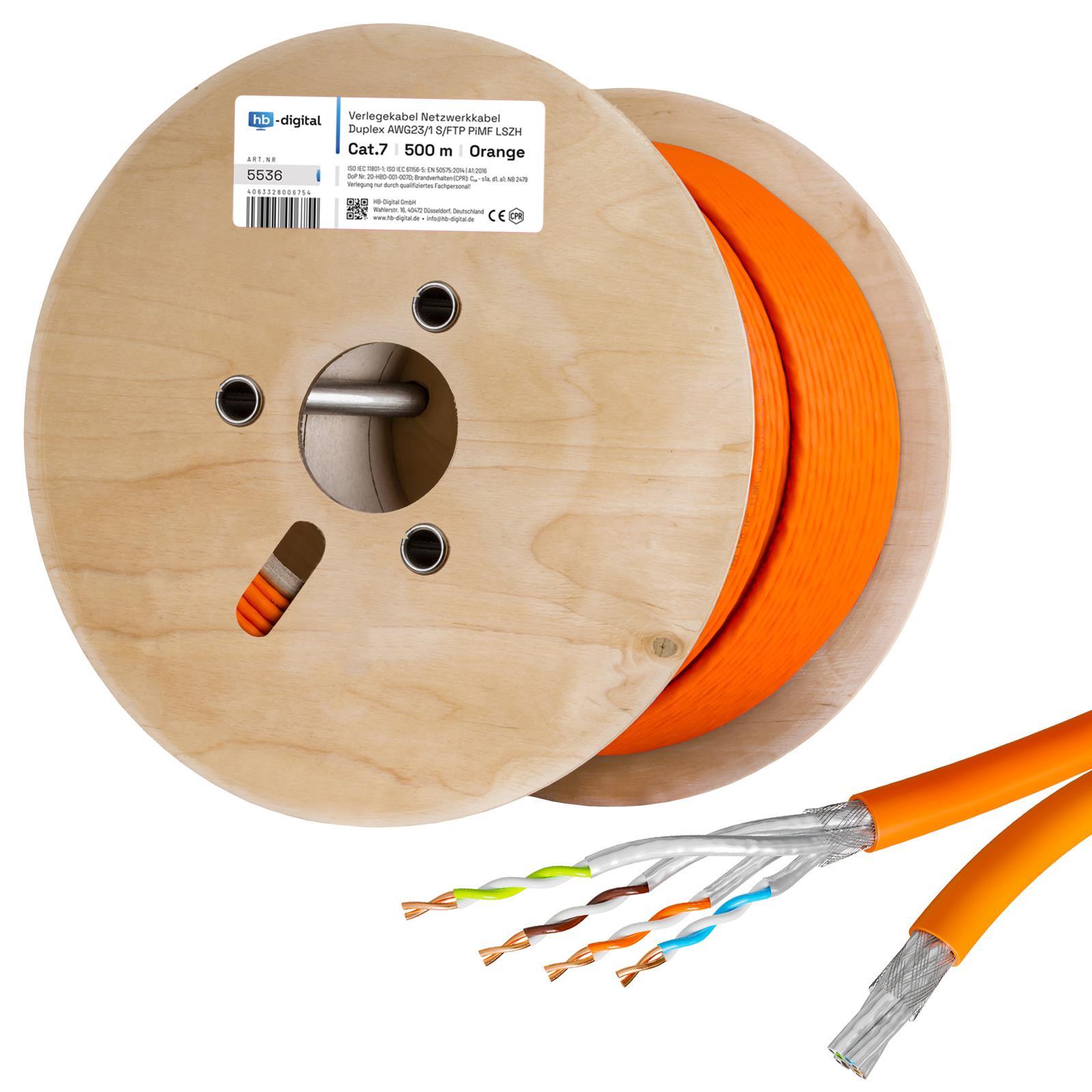 500m DUPLEX Verlegekabel CAT.7 AWG23 "ORANGE"