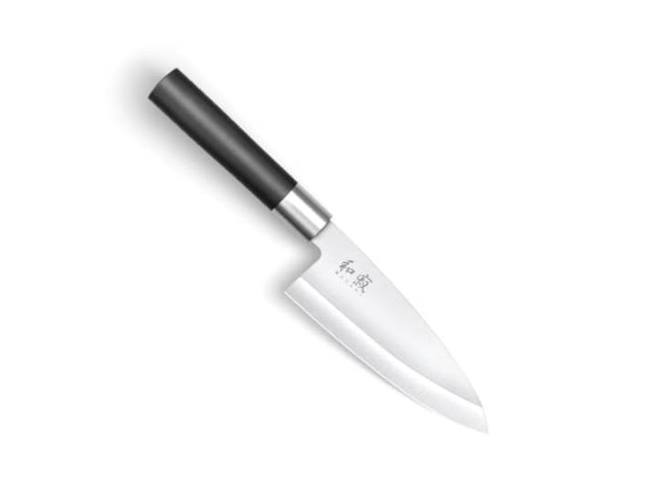 KAI Wasabi Black Deba 10,5 cm Klingenlänge - rostfreier 6A/1K6 Edelstahl poliert 58 (±1) HRC - schwarzer Polypropylen Griff - japanisches Hackmesser - Made in Japan