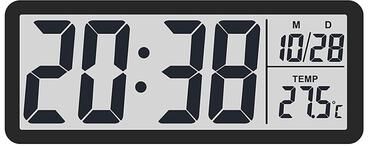 Daily Discovery Digital Wall Clock LCD Display, Temperature Time Week Calendar, Battery Powered Home Clock black