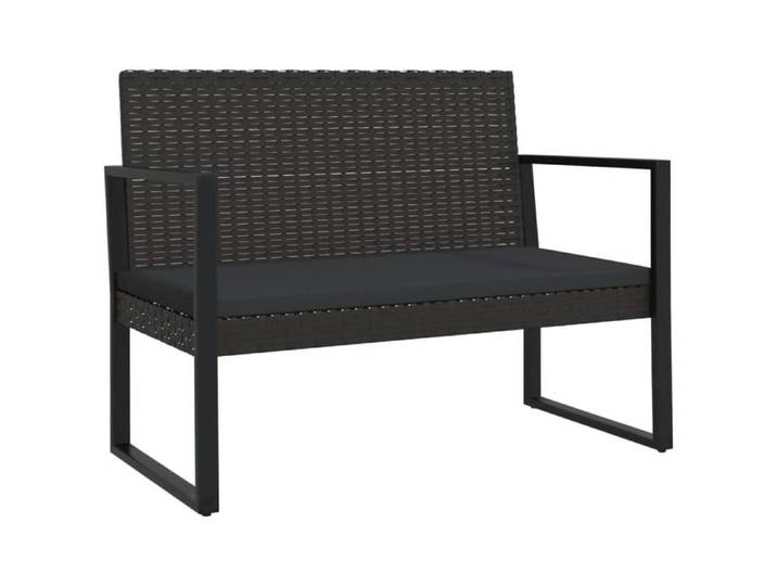 “Winter Sale TOP Banc de jardin Noir - Banc de jardin avec coussins noir 106cm résine tressée PRO91040
