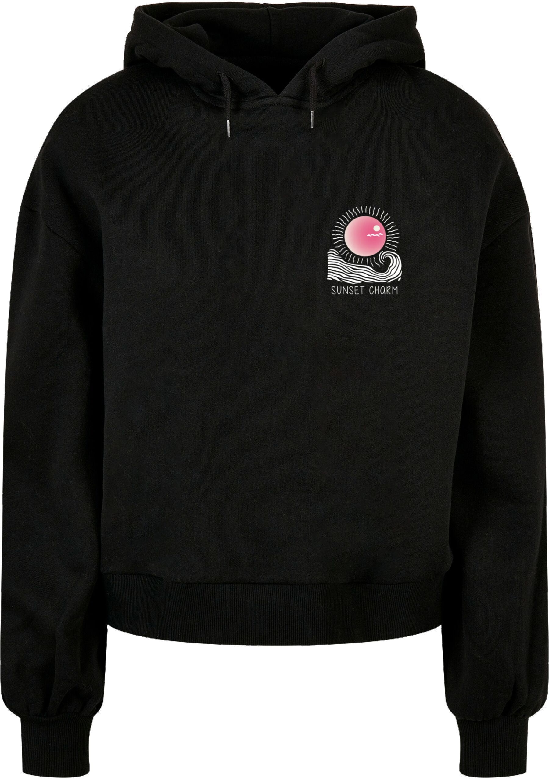 Kapuzensweatshirt MERCHCODE "Merchcode Ladies Sunset Charm Oversized Hoody", Damen, Gr. 4XL, schwarz, 100% Baumwolle, bedruckt, Rundhals, Sweatshirts