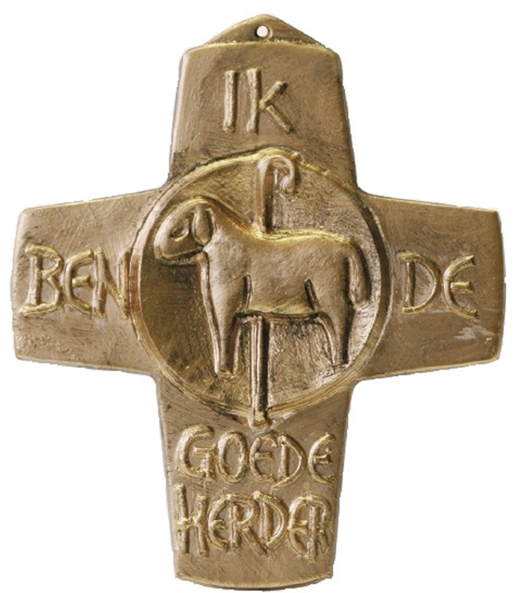 Goede Herder Kruis brons tafeldecoratie