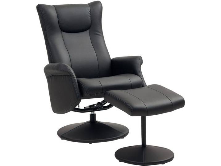 WOVREO fauteuil relax pivotant 360° avec repose-pieds dossier inclinable manuel 130° simili cuir noir
