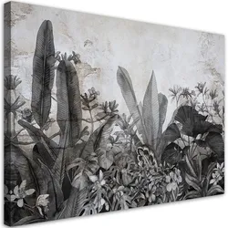 WANDBILD dschungel blätter beton grau