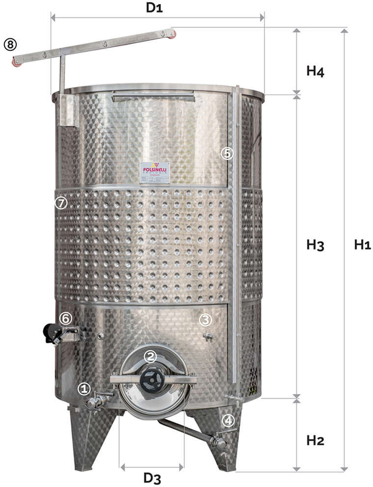Polsinelli Cuve inox réfrigérée à fond conique 3000 L avec chapeau flot