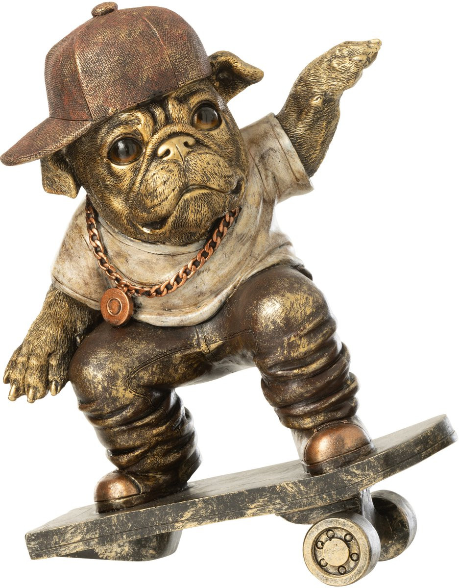J-Line Bulldog Skateboard decoratie - Bruin - Polyresin