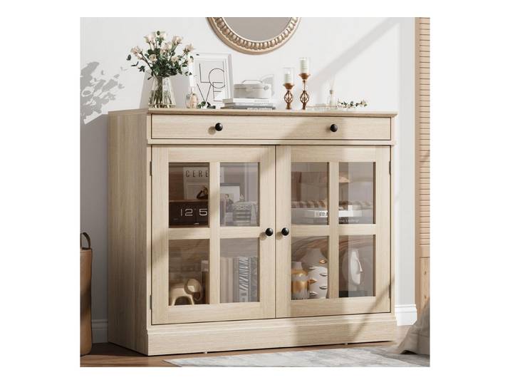 GarveeMore Sideboard Sideboard Küchenschrank Aufbewahrungsschrank mit Glastür