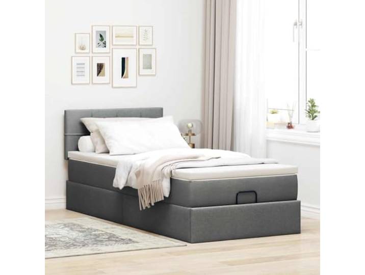 KTHLBRH Pouf Bett mit Matratze 90 x 190 cm Dunkelgrau Taschenfederkernmatratze mit Stauraum, inklusive Matratzenbezug, Stoff 100% Polyester
