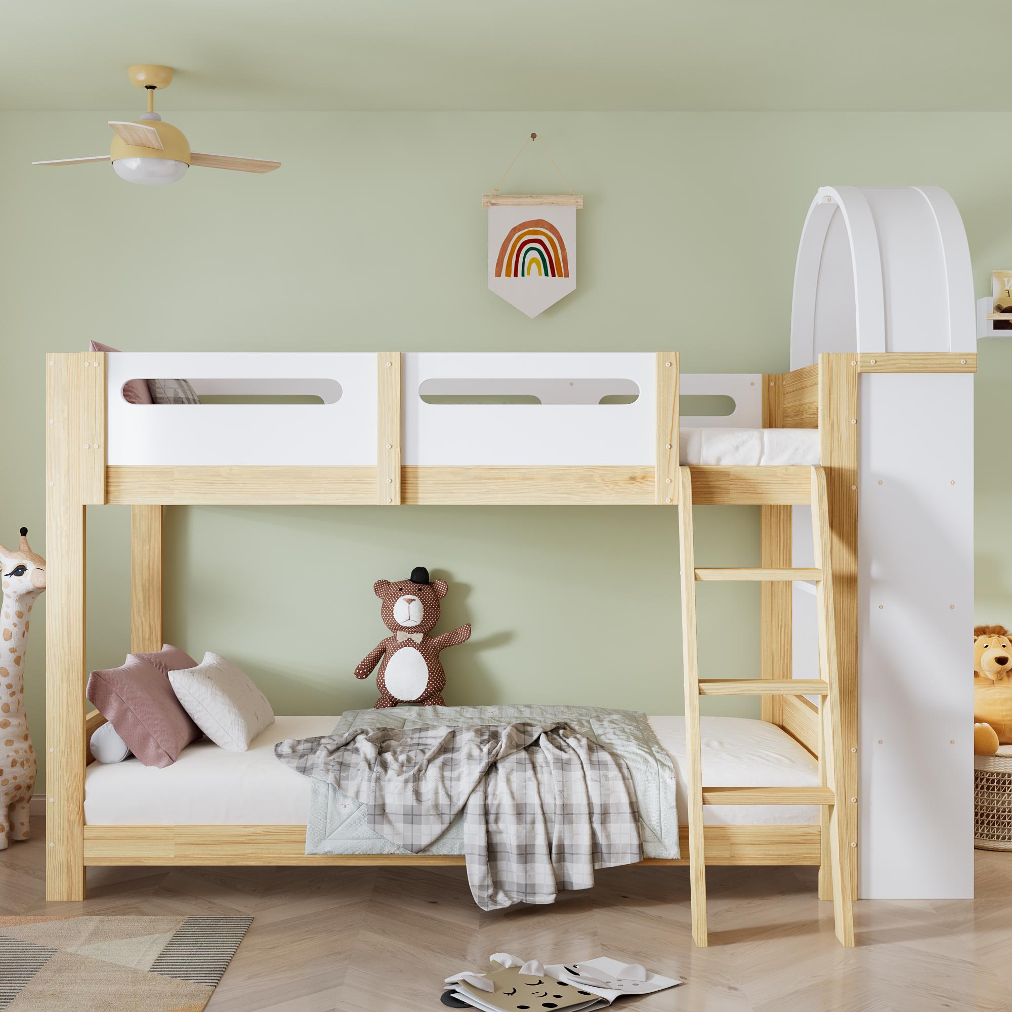 Etagenbett Kinder 90x200 Kinderbett mit Regal Wei? Natur