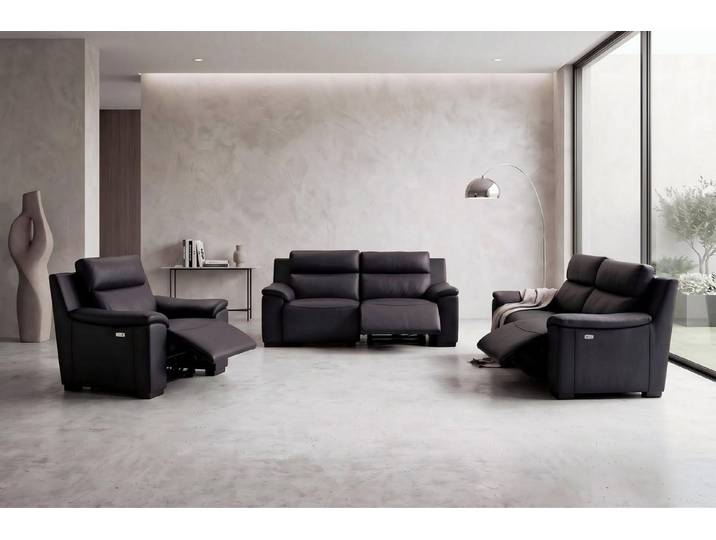 Salottini Polstergarnitur Recliner Sofagarnitur Capri 3/2/1 Polstergarnitur Motoren Leder schw, (3-tlg)