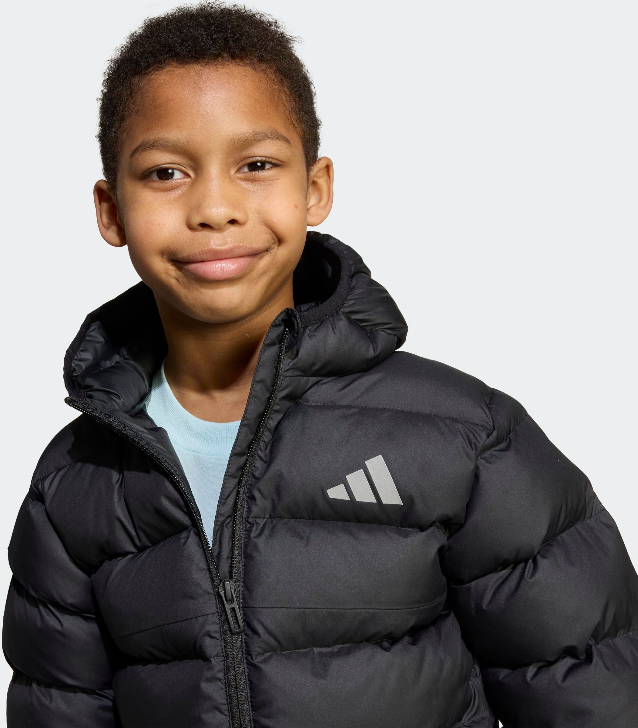 Steppjacke ADIDAS SPORTSWEAR "KUNSTDAUNEN KINDER", Kinder, Gr. 128, schwarz (schwarz, schwarz, schwarz), Obermaterial: 100% Polyester. Wattierung: 100% Polyester, Jacken Steppjacke, für Kinder, mit Reissverschluss schwarz, schwarz, schwarz 128