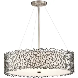 Hängeleuchte Deckenlampe Pendelleuchte Metall Leinen Glas D 55,9 cm Küchenlampe