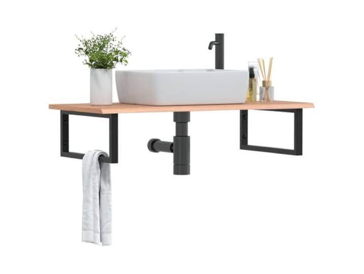 VGLQNRPT Waschtischplatte mit Stahlhalterung & Massivholz Eiche 100x50x2 Platzsparendes Schweberegal, Robustes Industriedesign, Wandmontage