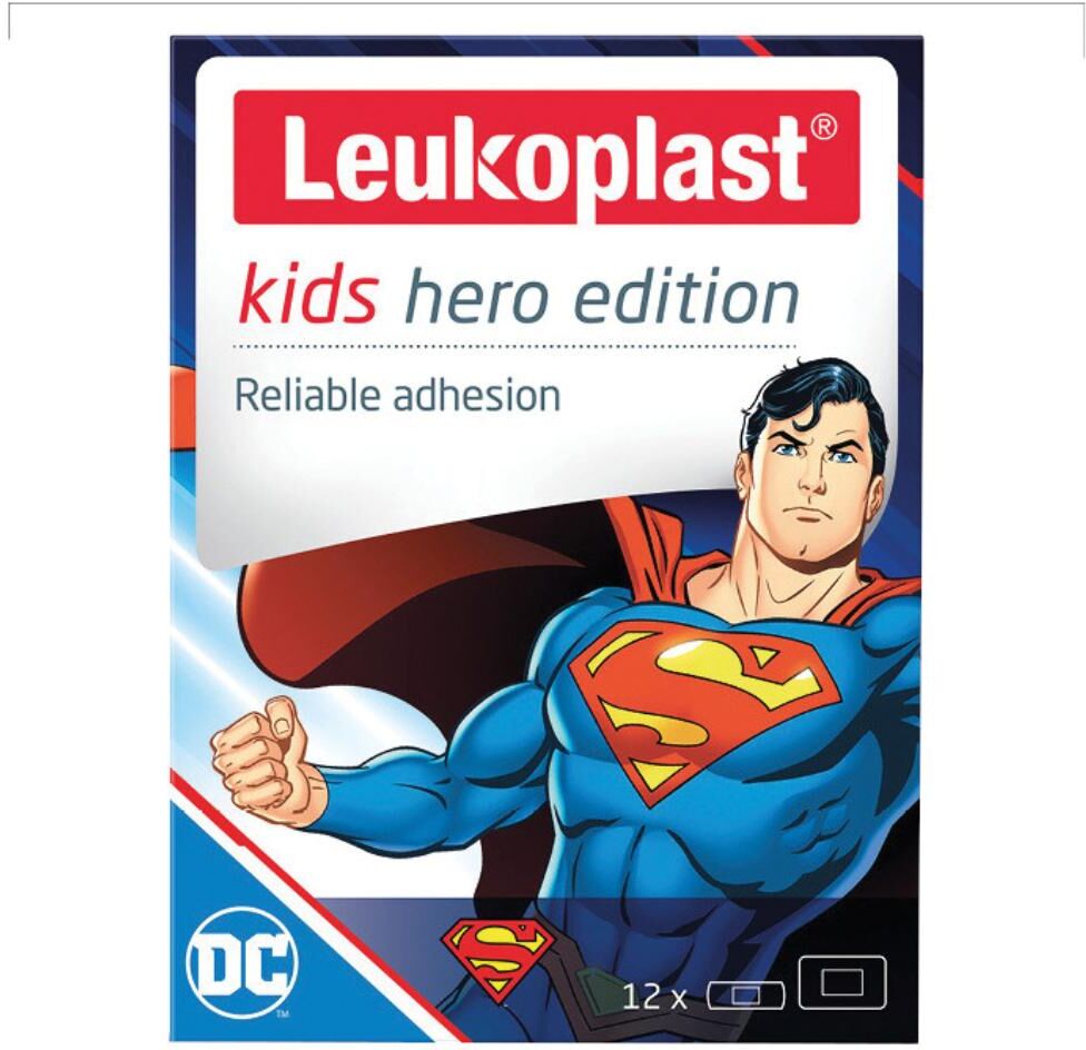 ESSITY ITALY SpA Leukoplast Kids Hero Edition Superman - Cerotti Assortiti 12 pezzi - Protezione e divertimento per i piccoli eroi