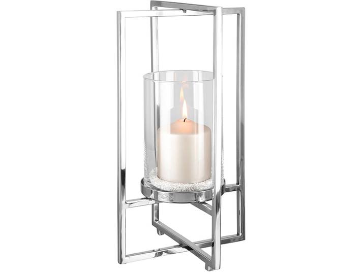 Windlicht FINK NORMAN, Weihnachtsdeko , silber (silberfarben), H:40cm Ø:21cm, Edelstahl, Glas, Kerzenhalter, Windlicht, aus Edelstahl und Glas, 1-flammig