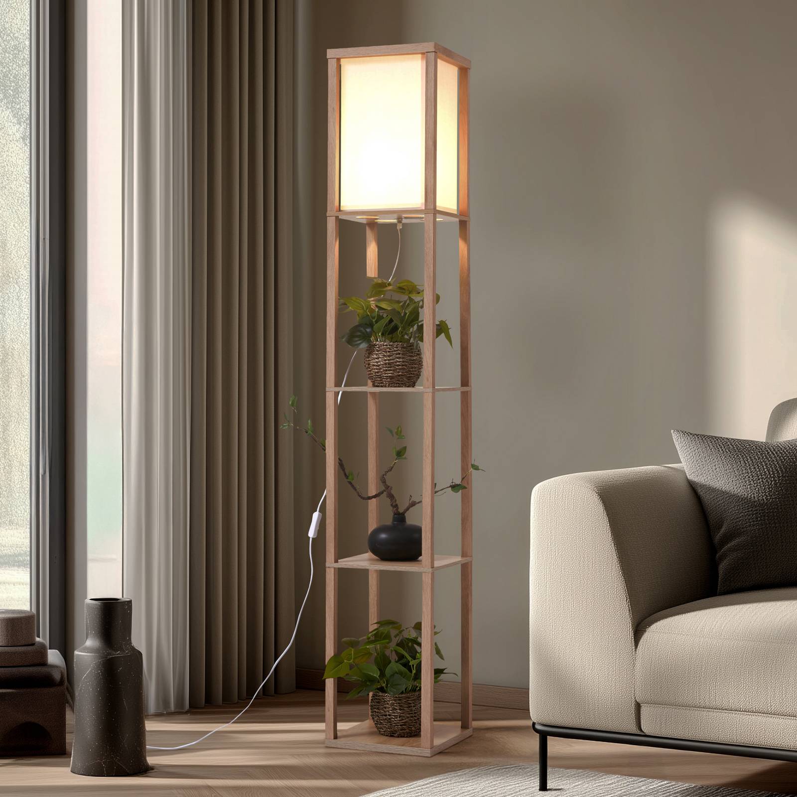 Holz Stehlampe Birta Lindby, Holz hell, für Wohn- / Esszimmer, Holz, Modern, Stehlampe