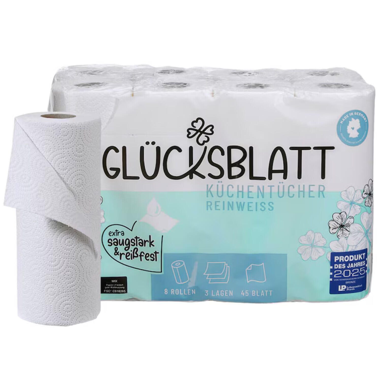 GLÜCKSBLATT Küchenrollen reinweiß, 3-lagig 3288001
