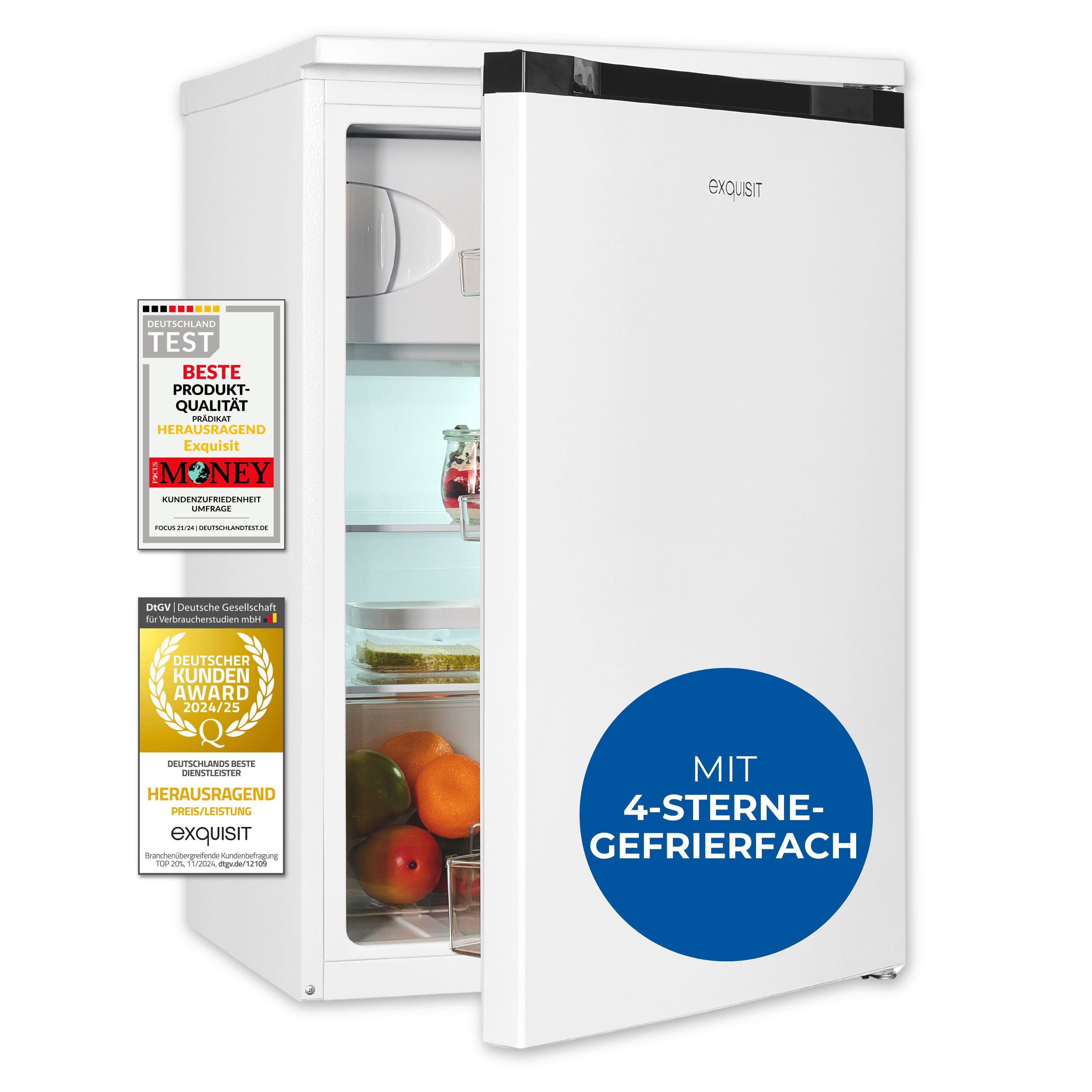 Exquisit Kühlschrank KS516-4-051C weiss | Nutzinhalt: 107 L | Mit Gefrierfach | 4-Sterne-Gefrieren | EEK: C | Temperaturregelung