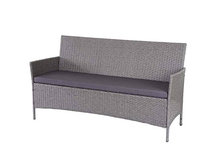 Mendler 3-Sitzer Sitzbank Halden - grau, Kissen anthrazit Gartenbank, Poly-Rattan