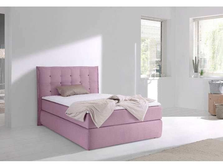 Boxspringbett, Feinstruktur, Rosa, 155×210 cm, Mit Kopfteil & 2-Farbiger Biese, Modern, Inosign