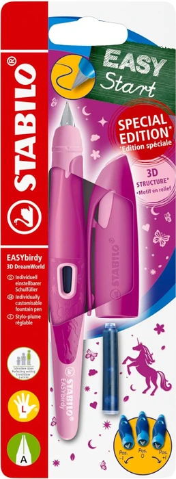 STABILO EASYbirdy 3D DreamWorld Special Edition für Linkshänder, mit Anfängerspitze, pink, 1 Stk