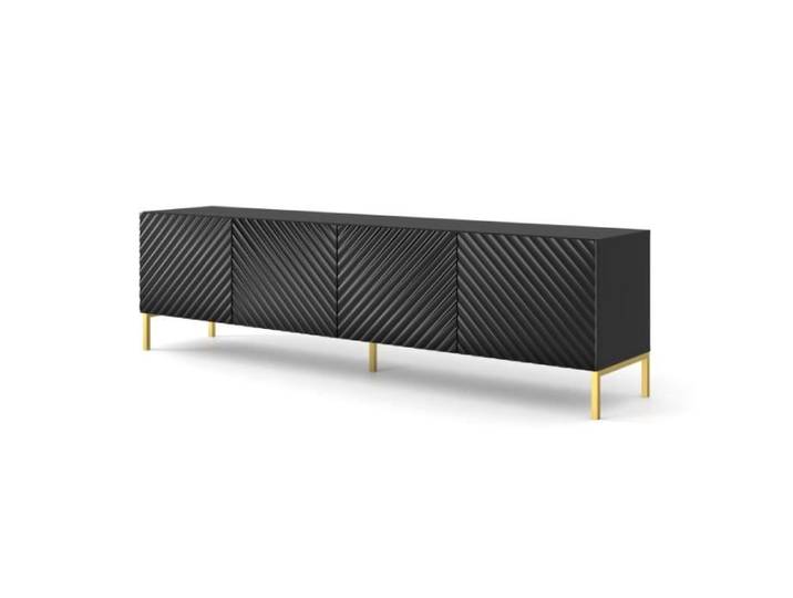 Meubles TV - AC-Déco - Meuble TV à 4 portes avec cadre doré  Surf  - Noir brillant- L 200 cm