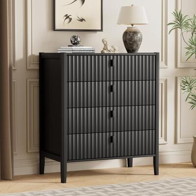 FURNIWAY Modern Dresser, Fluted Wood Chest with Deep Drawers for Bedroom, Living Room