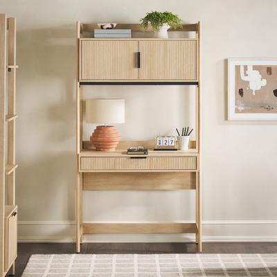 Walker Edison Reeded Desk with Hutch and Outlets
