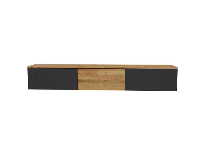 Linea Natura Lowboard, Anthrazit, Eiche, Holz, Glas, Eiche, massiv, 250x37.5x37 cm, hängend, Holzmöbel, Kleinmöbel Holz, Holzkommoden, Lowboards Holz
