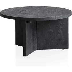COUCHTISCH rund in Schwarz, aus Massivholz Mango, 60x60x33cm, Dreibein-Design, mit Naturholzmaserung