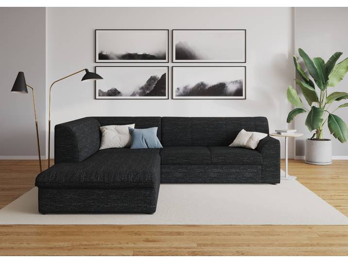 DOMO collection Topper zeitlos elegant, kompakte StellmasseL-Form mit Ottomane, wahlweise mit Schlaffunktion