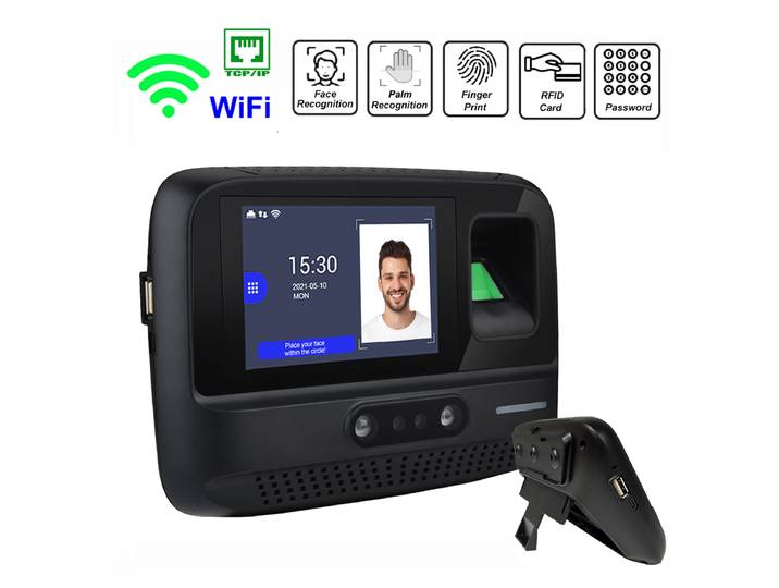 Machine de présence de temps de reconnaissance faciale de paume WiFi, carte d'empreintes digitales de bureau, système de gestion de présence électronique pour employés