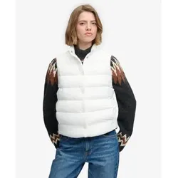 Superdry für Damen. W5012196A Weiße Entry Padded Snap Weste (M), Lässig, Recyceltes Polyester