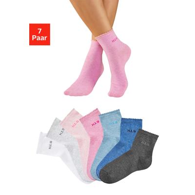 Kurzsocken H.I.S "Damen uni und meliert für die ganze Woche", Damen, Gr. 35-38, bunt (1x rosa meliert, 1x grau meliert, 1x jeans meliert, 1x weiß, 1x himbeer meliert, 1x dunkel jeans meliert, 1x anthrazit meliert), Baumwollmischung, uni und meliert,...