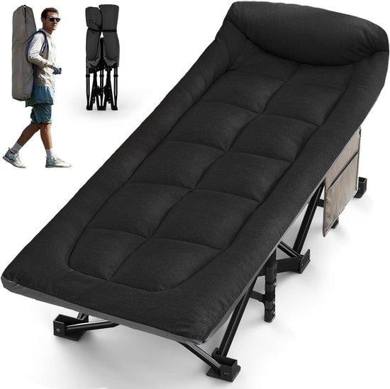 Overmont Opklapbaar Campingbed voor Volwassenen - Zwart - Metalen Frame
