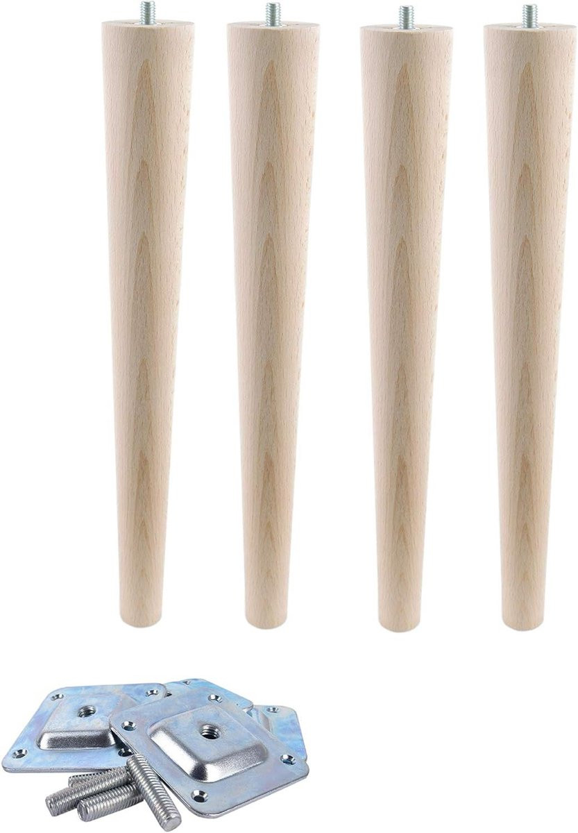 Set van houten meubelpoten voor bank of meubels, beige, Hoogte: 35 cm
