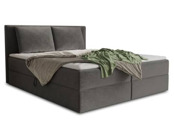 Sofnet Boxspringbett Egro mit 2 Bettkästen und Zwei große Kissen - Doppelbett mit Bonell-Matratze und Topper, Polsterbett, Bett, Bettgestell Schlafzimmer (Graphit (Kronos 22), 140 x 200 cm)