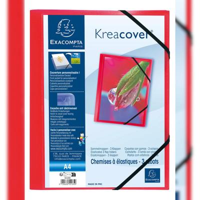 Exacompta 55185E 25x Sammelmappe A4 PP 3 Klappen mit Gummizug Kreacover violett - Rot