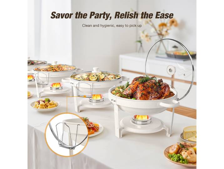 Lot de 2/4 plats chauffants de 5 QT pour buffet, ensemble de plats chauffants ronds en acier inoxydable pour les fêtes à domicile, ensemble de chauffe-plats pour buffet de Noël